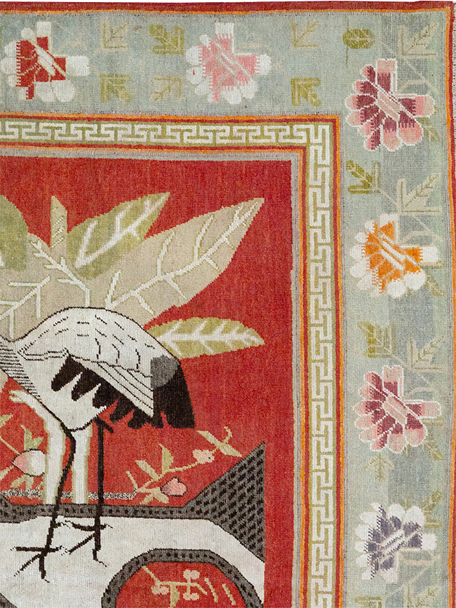 Antique East Turkestan Khotan Pictorial Accent Rug, No.31881 - Gss