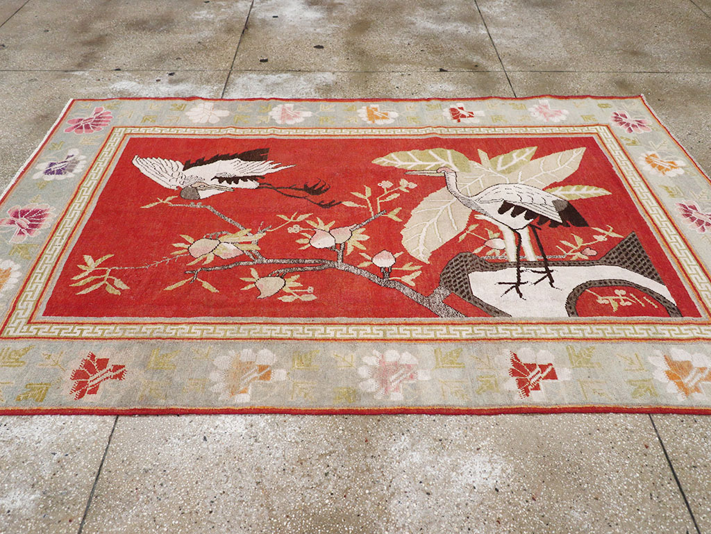 Antique East Turkestan Khotan Pictorial Accent Rug, No.31881 - Gss