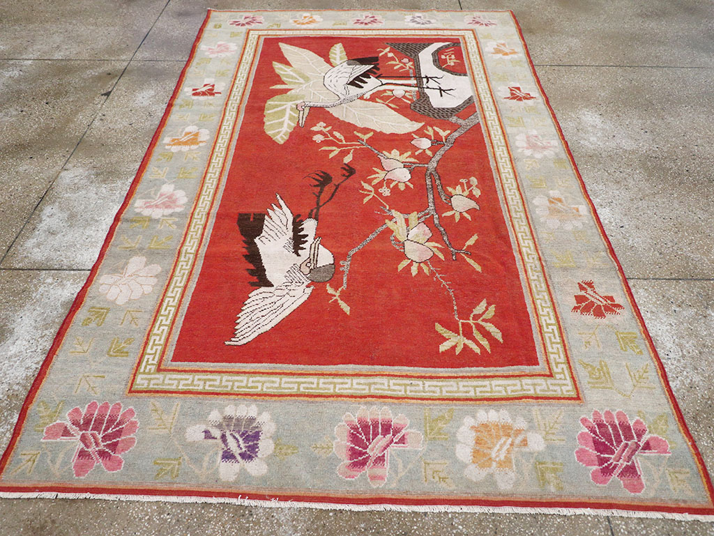 Antique East Turkestan Khotan Pictorial Accent Rug, No.31881 - Gss