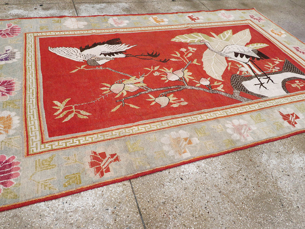 Antique East Turkestan Khotan Pictorial Accent Rug, No.31881 - Gss