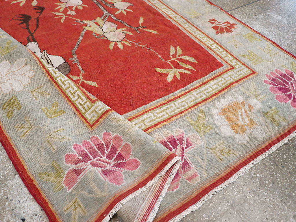 Antique East Turkestan Khotan Pictorial Accent Rug, No.31881 - Gss