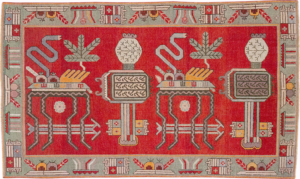 Antique East Turkestan Khotan Pictorial Accent Rug, No.31883 - Gss