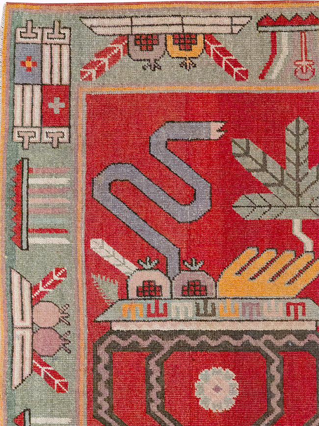 Antique East Turkestan Khotan Pictorial Accent Rug, No.31883 - Gss