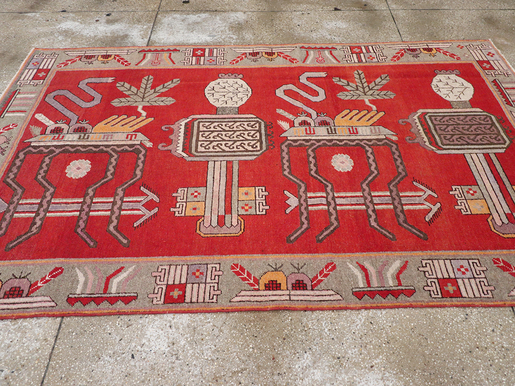 Antique East Turkestan Khotan Pictorial Accent Rug, No.31883 - Gss