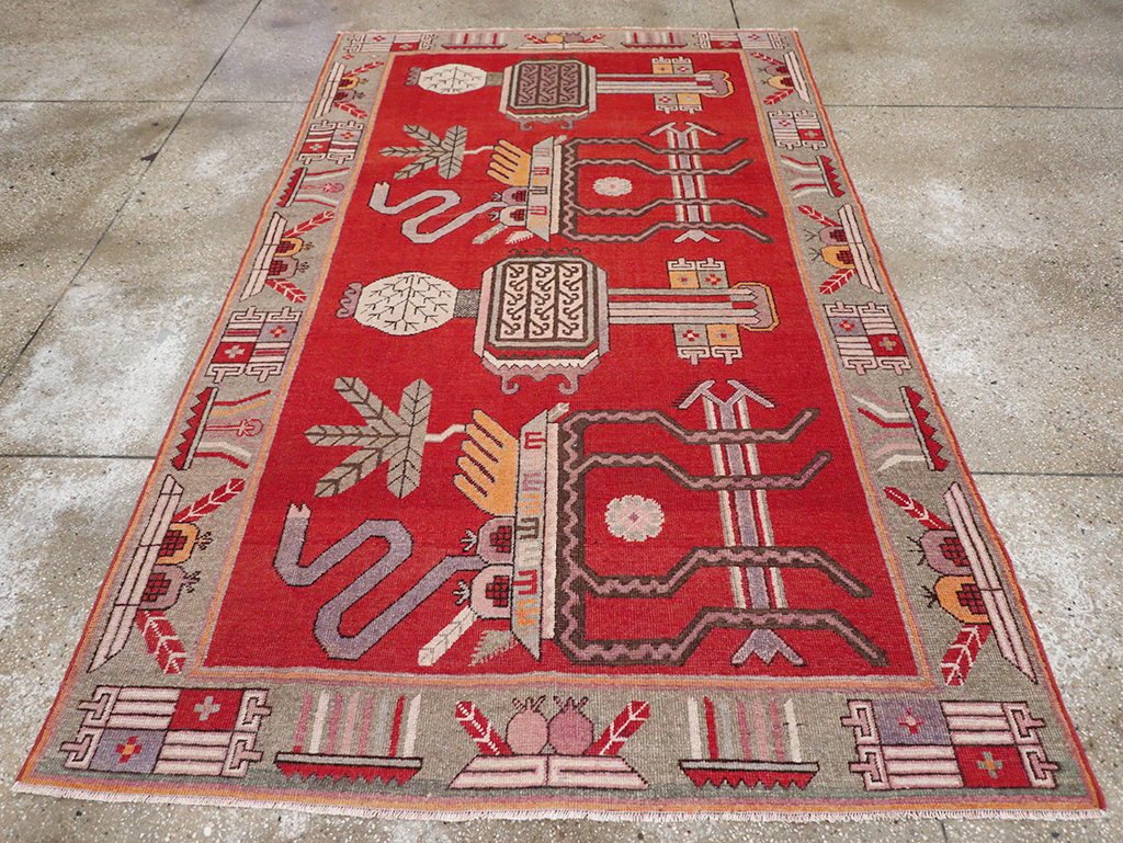 Antique East Turkestan Khotan Pictorial Accent Rug, No.31883 - Gss