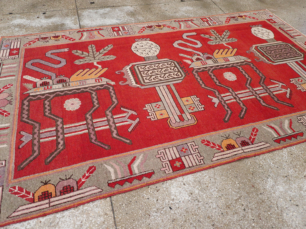 Antique East Turkestan Khotan Pictorial Accent Rug, No.31883 - Gss