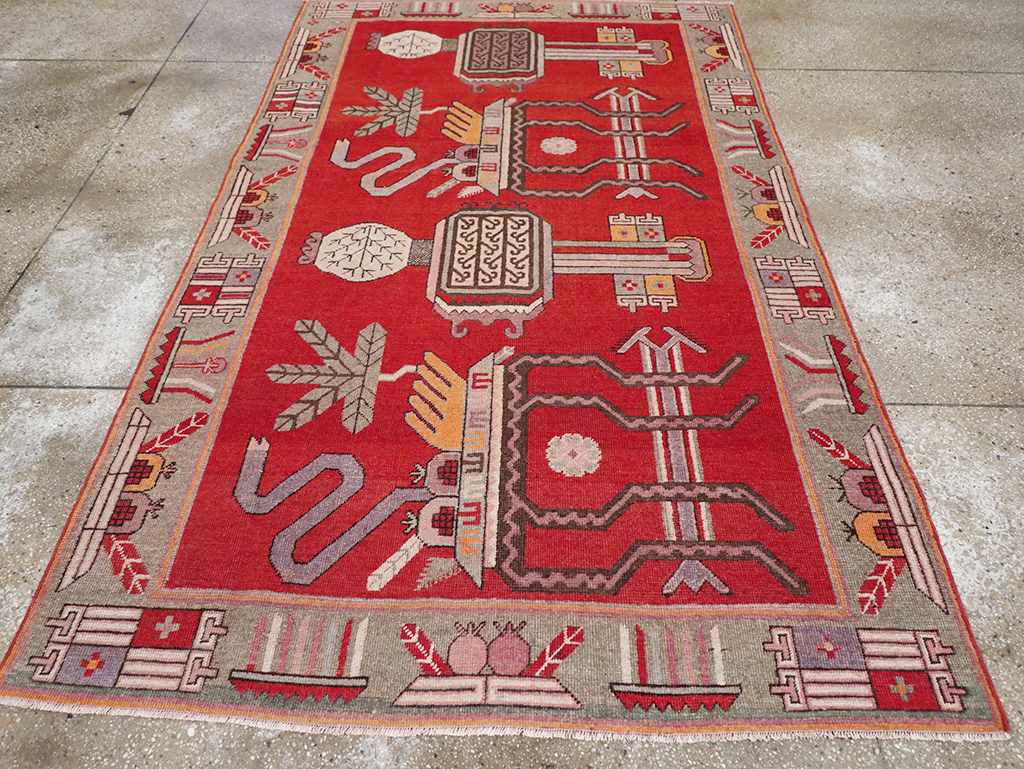 Antique East Turkestan Khotan Pictorial Accent Rug, No.31883 - Gss