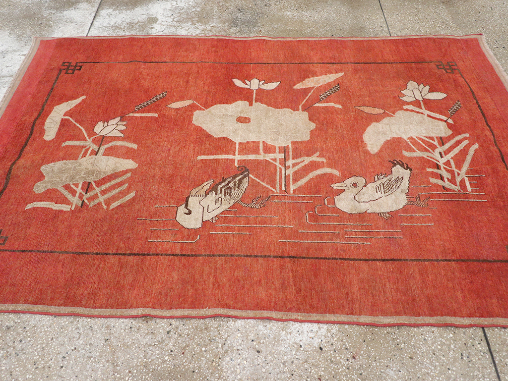 Antique East Turkestan Khotan Pictorial Accent Rug, No.31913 - Gss