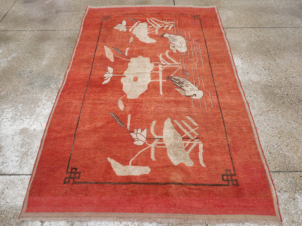 Antique East Turkestan Khotan Pictorial Accent Rug, No.31913 - Gss