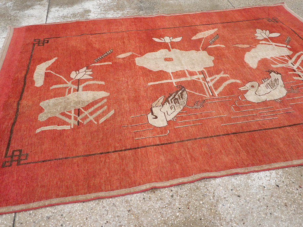 Antique East Turkestan Khotan Pictorial Accent Rug, No.31913 - Gss