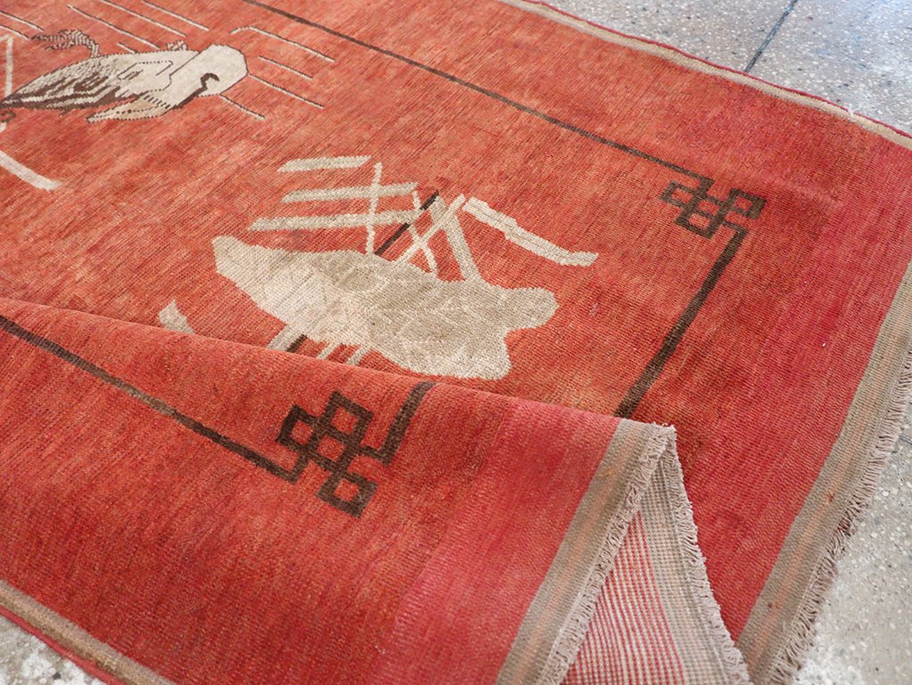 Antique East Turkestan Khotan Pictorial Accent Rug, No.31913 - Gss