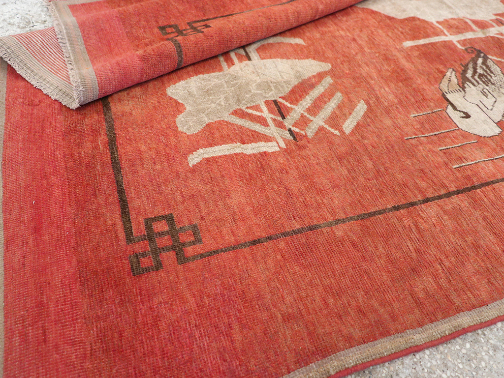 Antique East Turkestan Khotan Pictorial Accent Rug, No.31913 - Gss