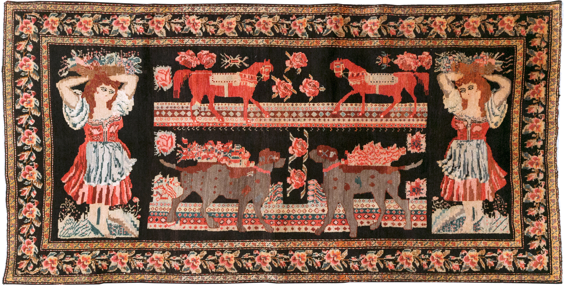 Vintage Pictorial Karabagh Rug, No.32009 - Gss