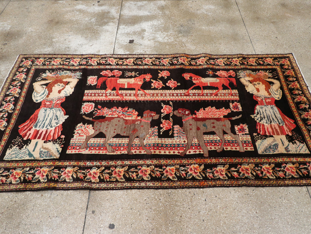 Vintage Pictorial Karabagh Rug, No.32009 - Gss