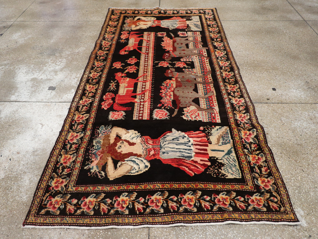 Vintage Pictorial Karabagh Rug, No.32009 - Gss