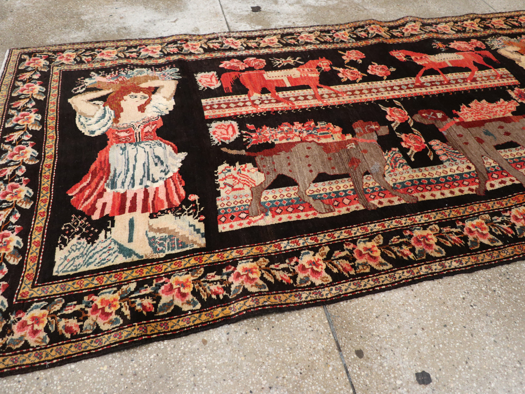 Vintage Pictorial Karabagh Rug, No.32009 - Gss