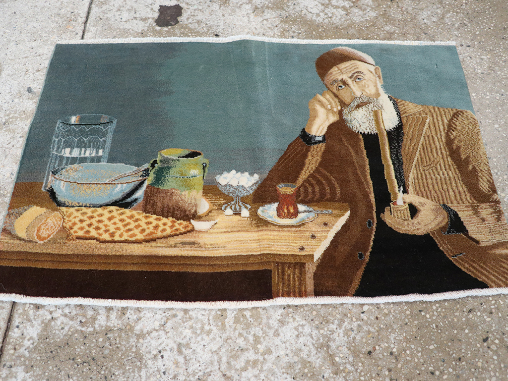 Vintage Persian Tabriz Pictorial Throw Rug, No.32035 - Gss