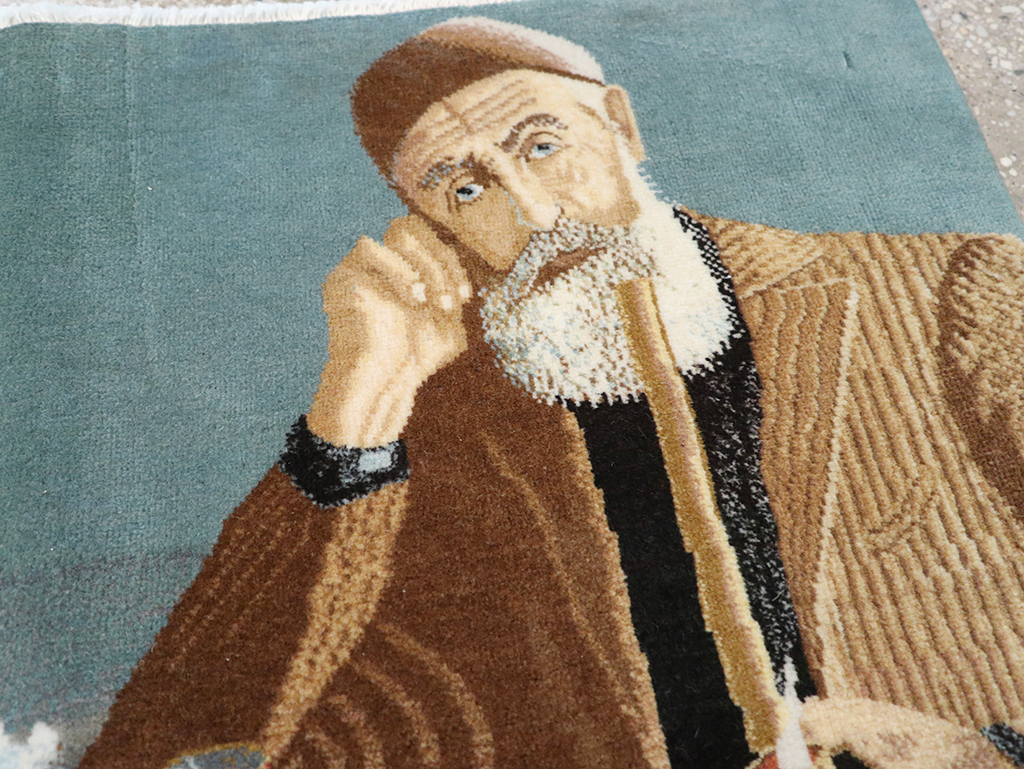 Vintage Persian Tabriz Pictorial Throw Rug, No.32035 - Gss