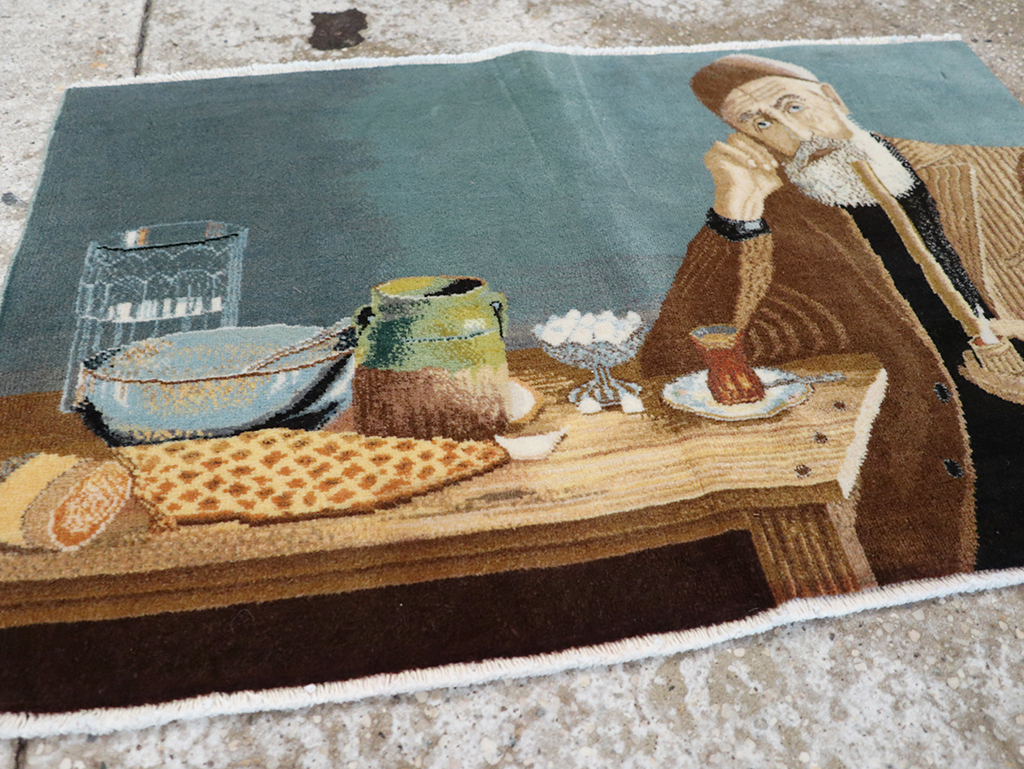 Vintage Persian Tabriz Pictorial Throw Rug, No.32035 - Gss