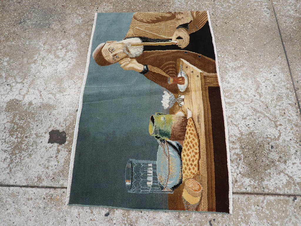 Vintage Persian Tabriz Pictorial Throw Rug, No.32035 - Gss