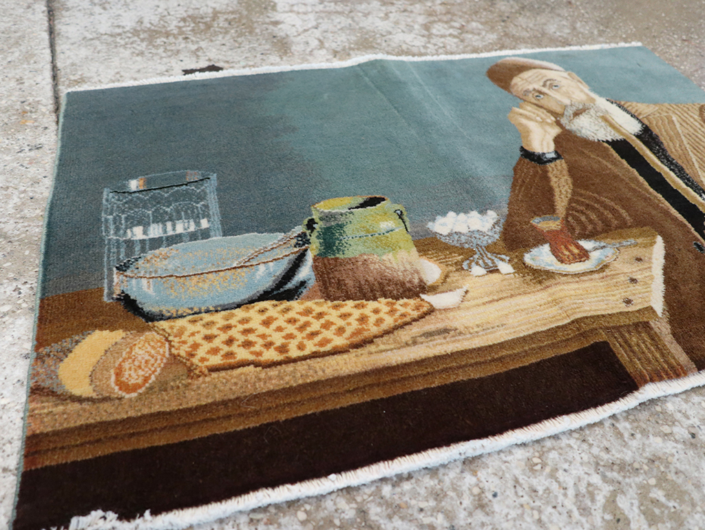 Vintage Persian Tabriz Pictorial Throw Rug, No.32035 - Gss