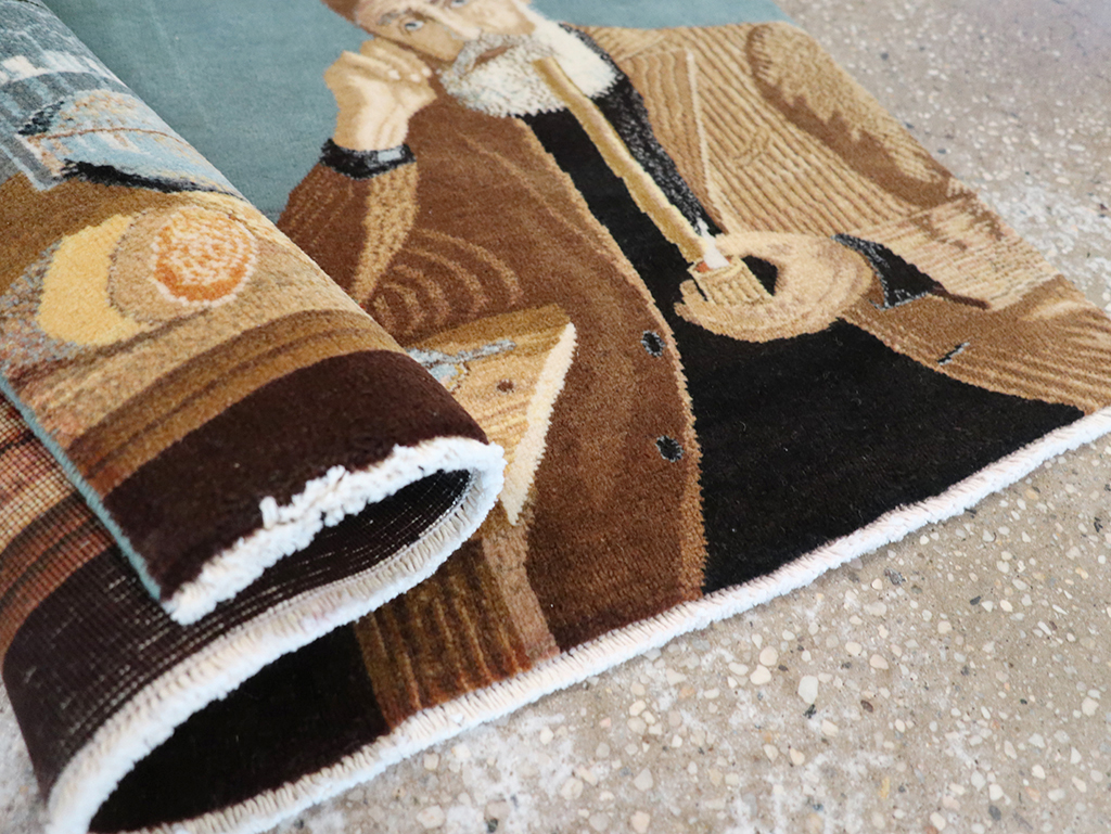 Vintage Persian Tabriz Pictorial Throw Rug, No.32035 - Gss