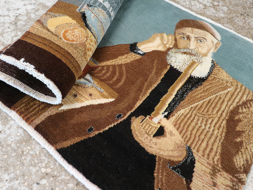 Vintage Persian Tabriz Pictorial Throw Rug, No.32035 - Gss