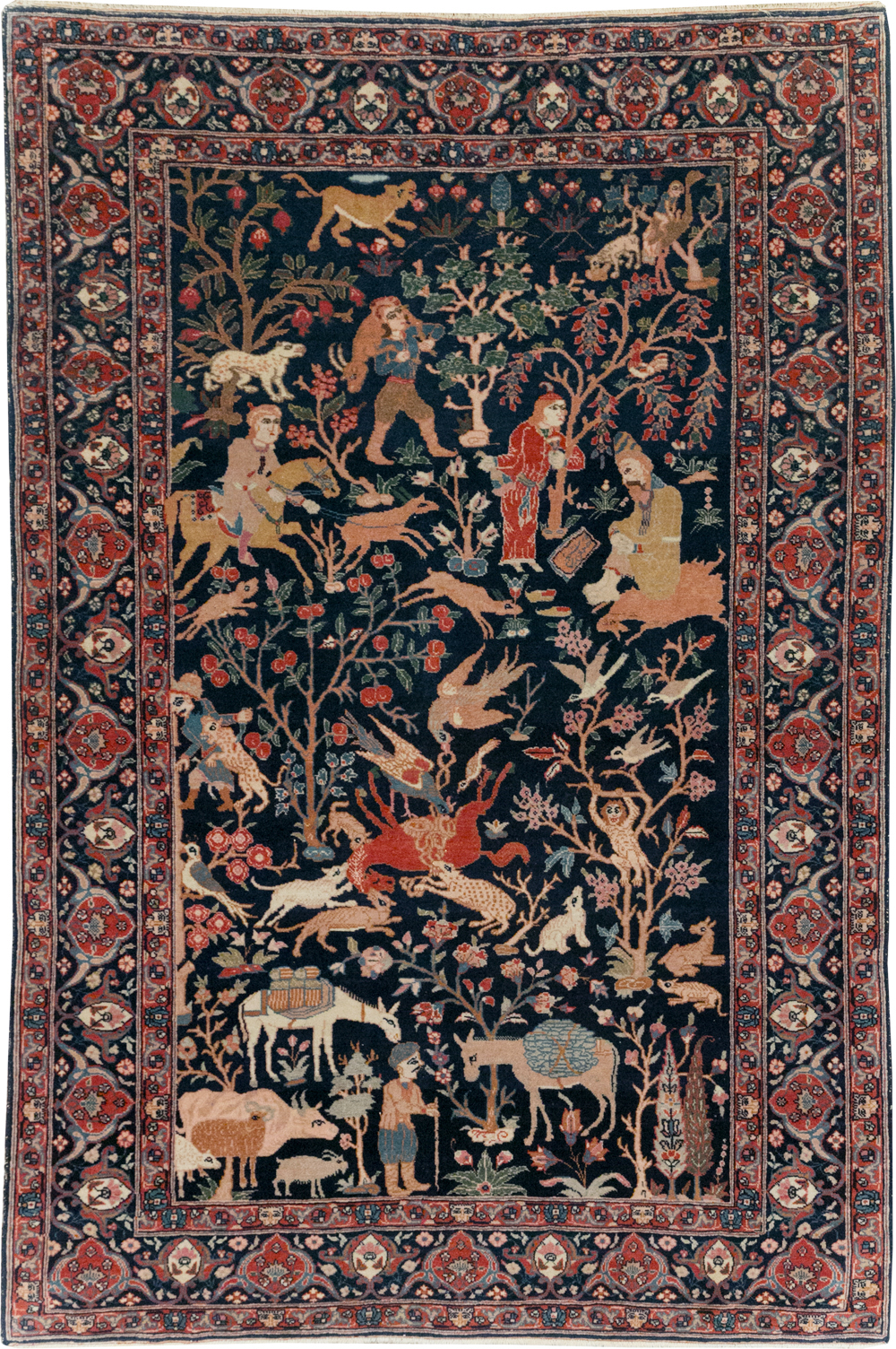 Antique Persian Tabriz Pictorial Accent Carpet, No.32075 - Gss