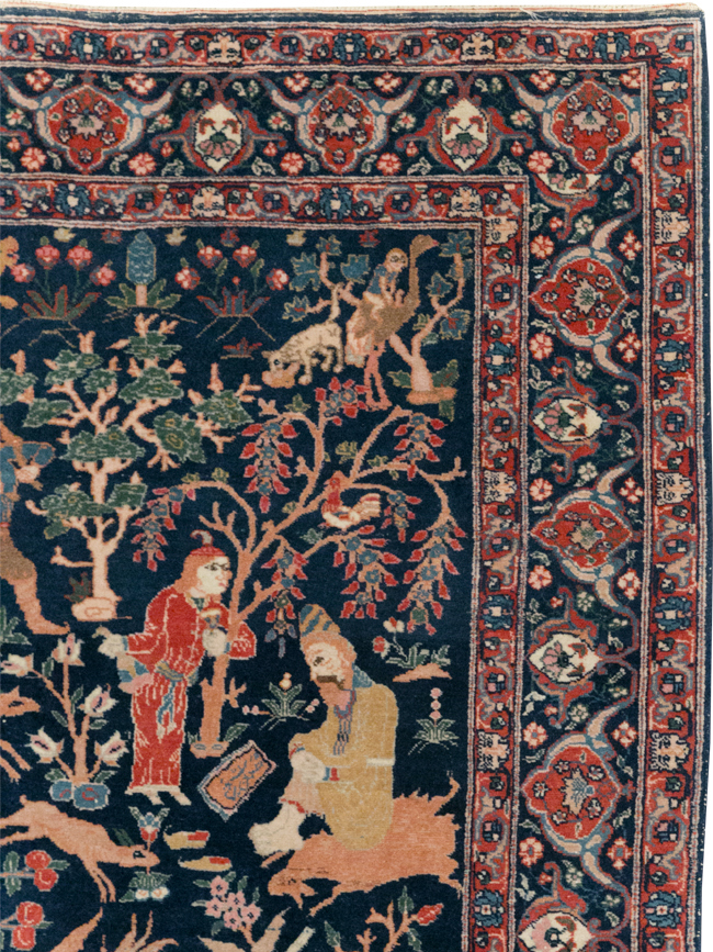 Antique Persian Tabriz Pictorial Accent Carpet, No.32075 - Gss