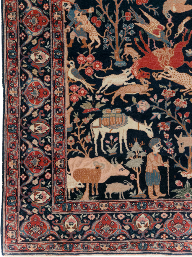 Antique Persian Tabriz Pictorial Accent Carpet, No.32075 - Gss