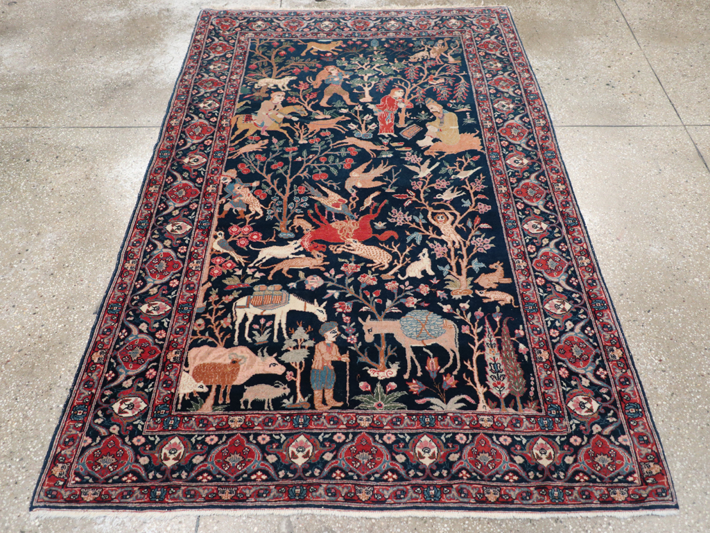 Antique Persian Tabriz Pictorial Accent Carpet, No.32075 - Gss