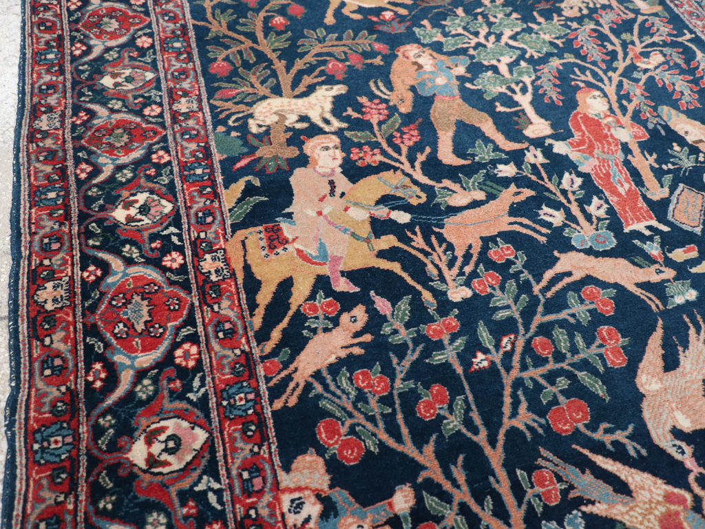 Antique Persian Tabriz Pictorial Accent Carpet, No.32075 - Gss