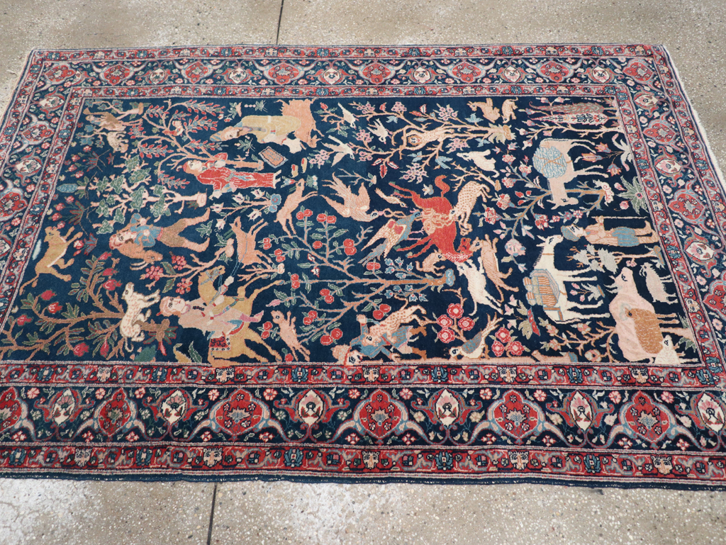 Antique Persian Tabriz Pictorial Accent Carpet, No.32075 - Gss