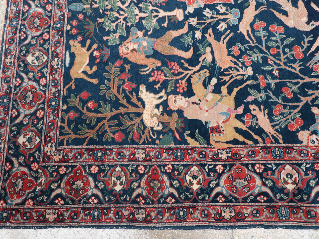 Antique Persian Tabriz Pictorial Accent Carpet, No.32075 - Gss