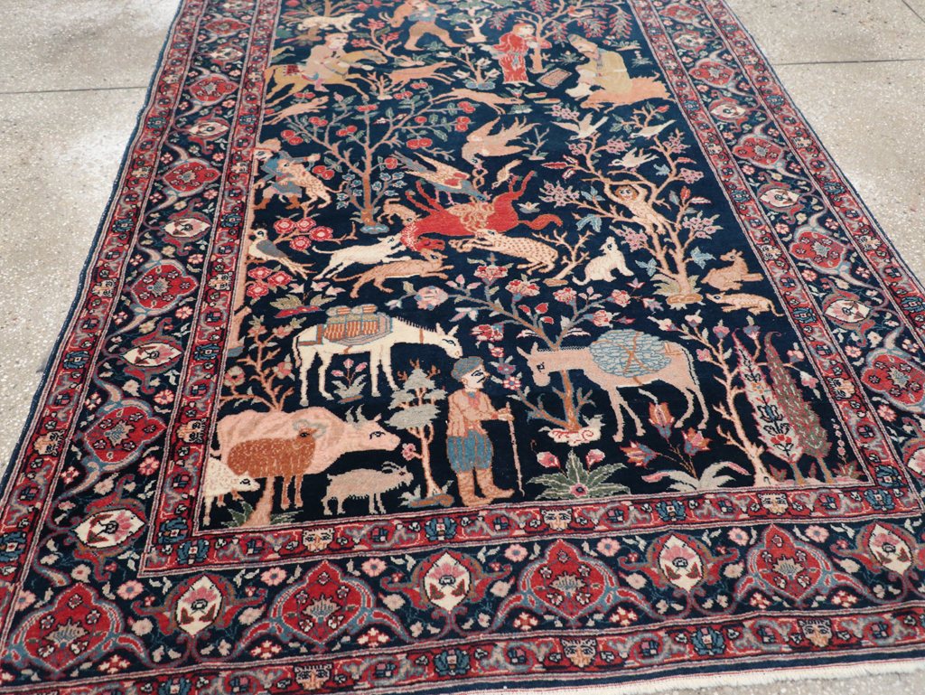Antique Persian Tabriz Pictorial Accent Carpet, No.32075 - Gss