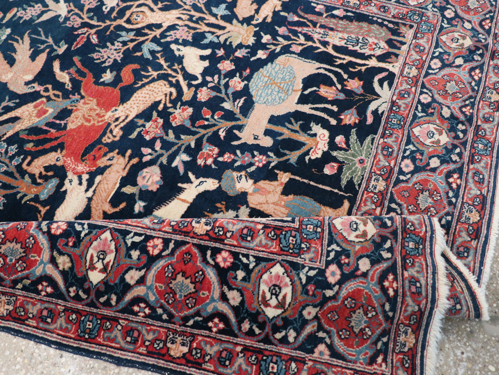 Antique Persian Tabriz Pictorial Accent Carpet, No.32075 - Gss