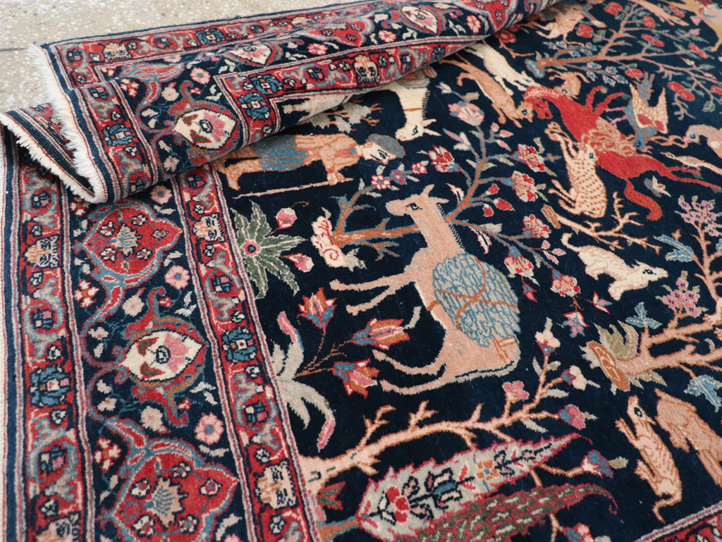 Antique Persian Tabriz Pictorial Accent Carpet, No.32075 - Gss