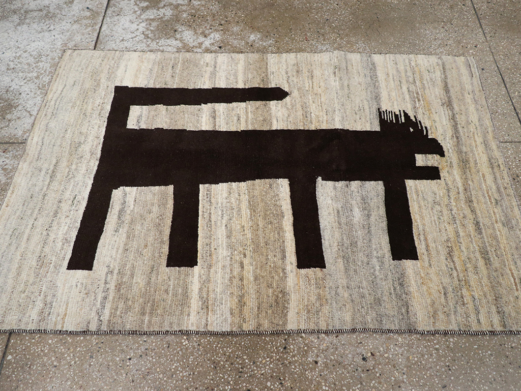 Modern Persian Gabbeh Pictorial Throw Rug (Pair: 1 of 2), No.32086 - Gss