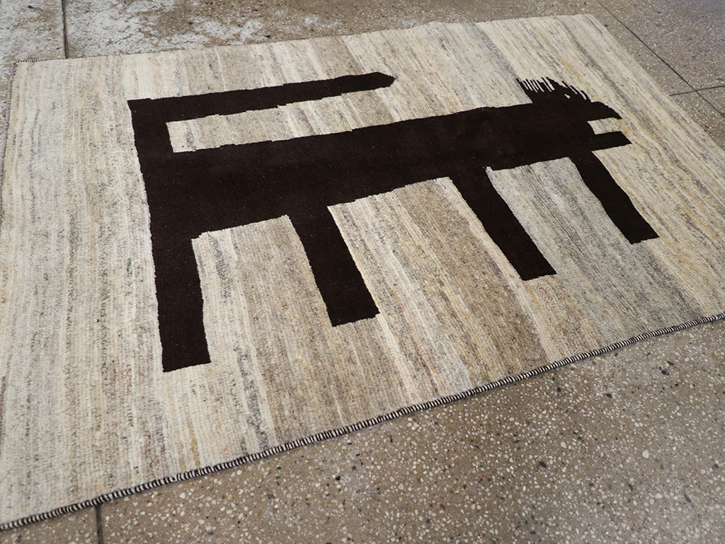 Modern Persian Gabbeh Pictorial Throw Rug (Pair: 1 of 2), No.32086 - Gss