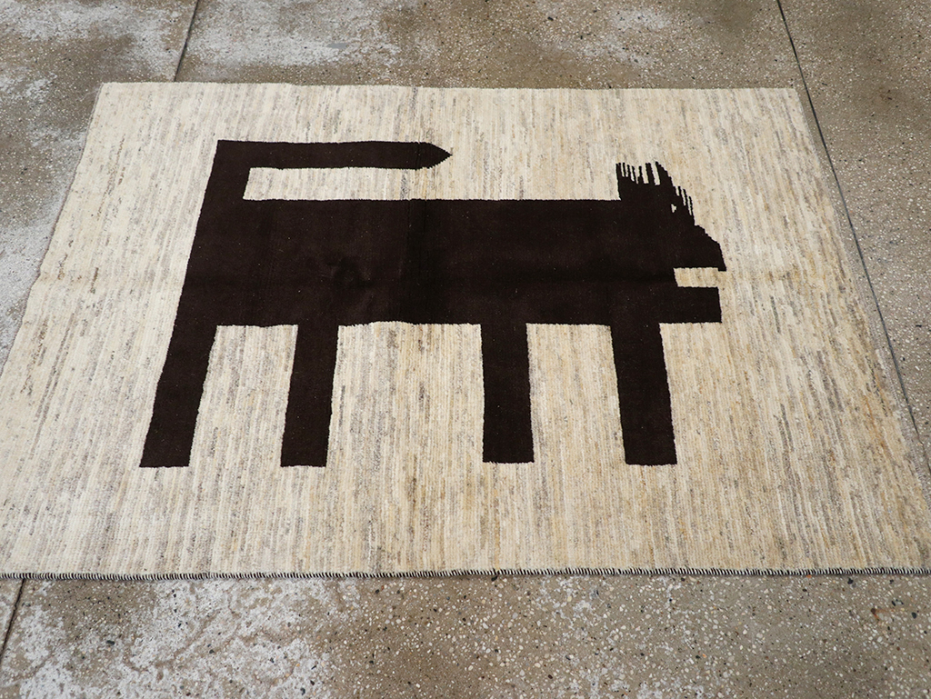 Modern Persian Gabbeh Pictorial Throw Rug (Pair: 2 of 2), No.32087 - Gss