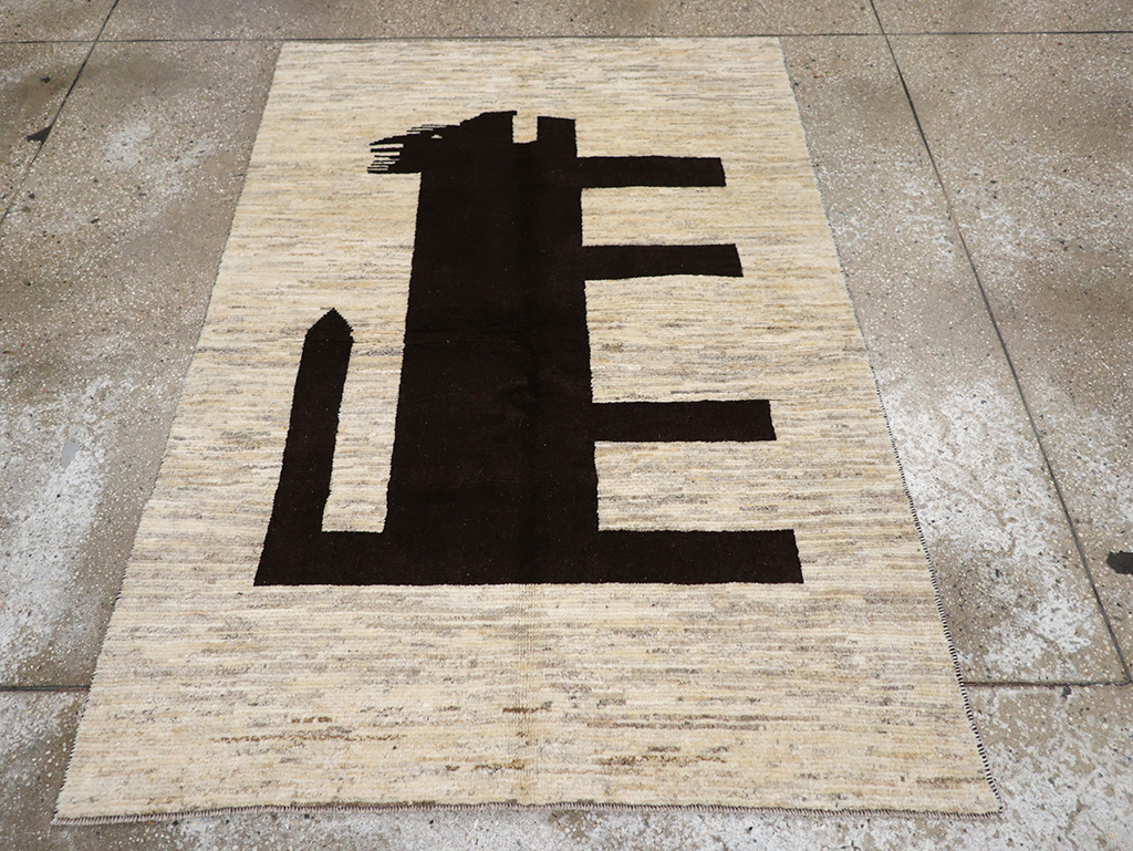 Modern Persian Gabbeh Pictorial Throw Rug (Pair: 2 of 2), No.32087 - Gss