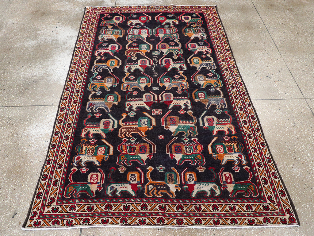 Vinatge Persian Shiraz Pictorial Accent Rug, No.32090 - Gss