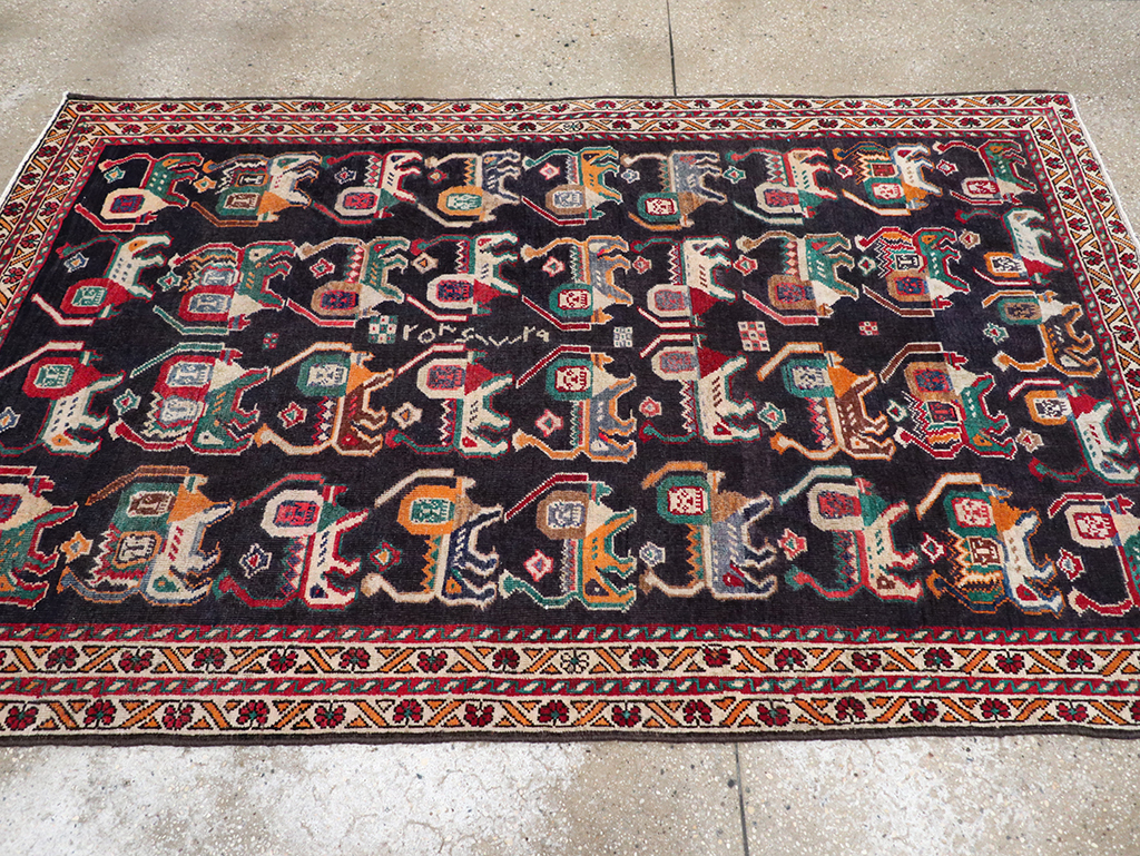 Vinatge Persian Shiraz Pictorial Accent Rug, No.32090 - Gss