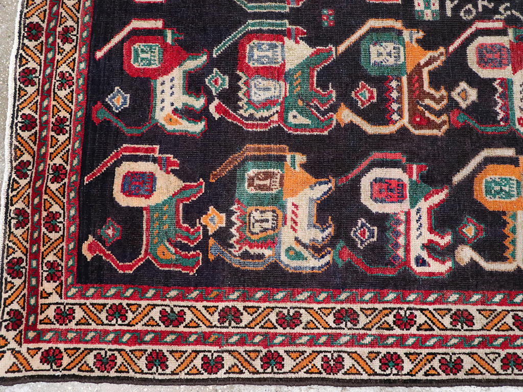 Vinatge Persian Shiraz Pictorial Accent Rug, No.32090 - Gss