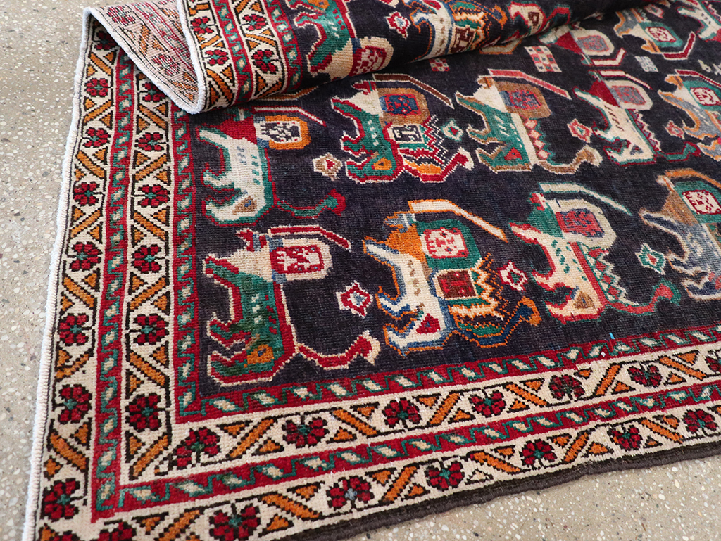 Vinatge Persian Shiraz Pictorial Accent Rug, No.32090 - Gss