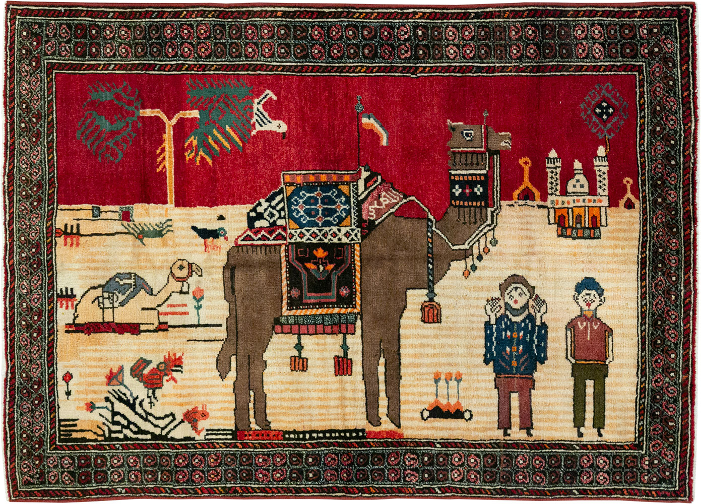 Vintage Persian Mashad Pictorial Rug, No.32098 - Gss