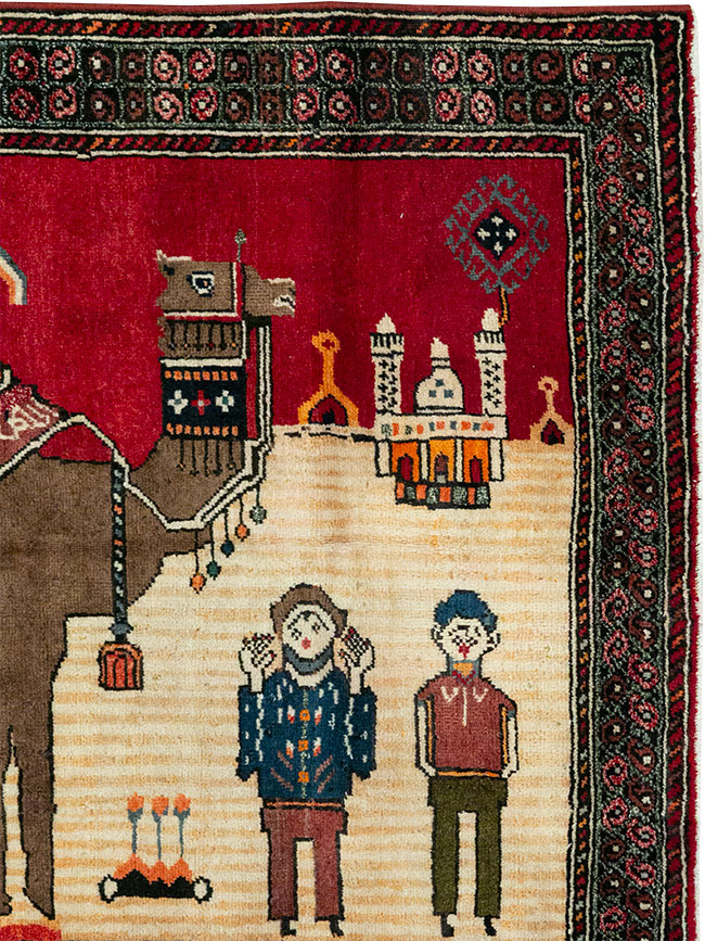 Vintage Persian Mashad Pictorial Rug, No.32098 - Gss