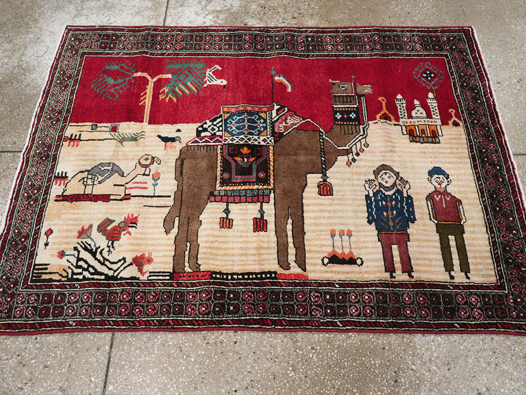 Vintage Persian Mashad Pictorial Rug, No.32098 - Gss