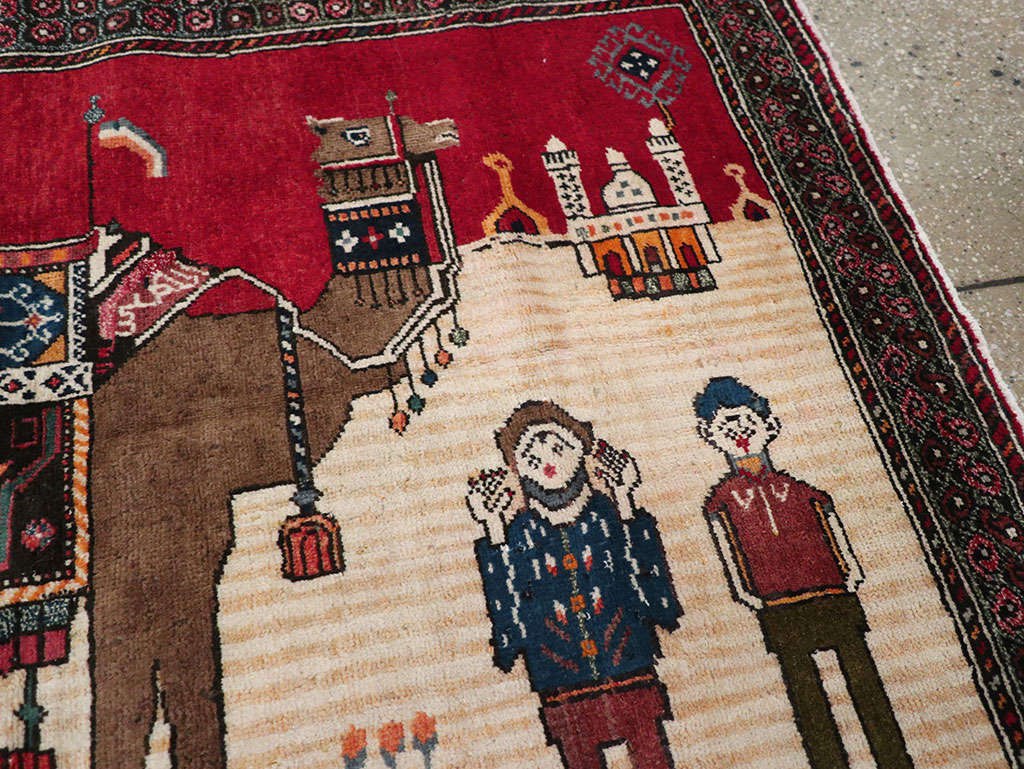 Vintage Persian Mashad Pictorial Rug, No.32098 - Gss