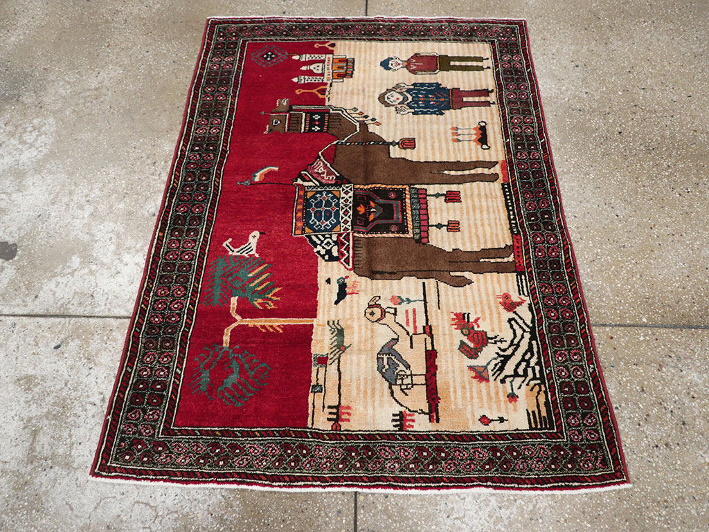 Vintage Persian Mashad Pictorial Rug, No.32098 - Gss